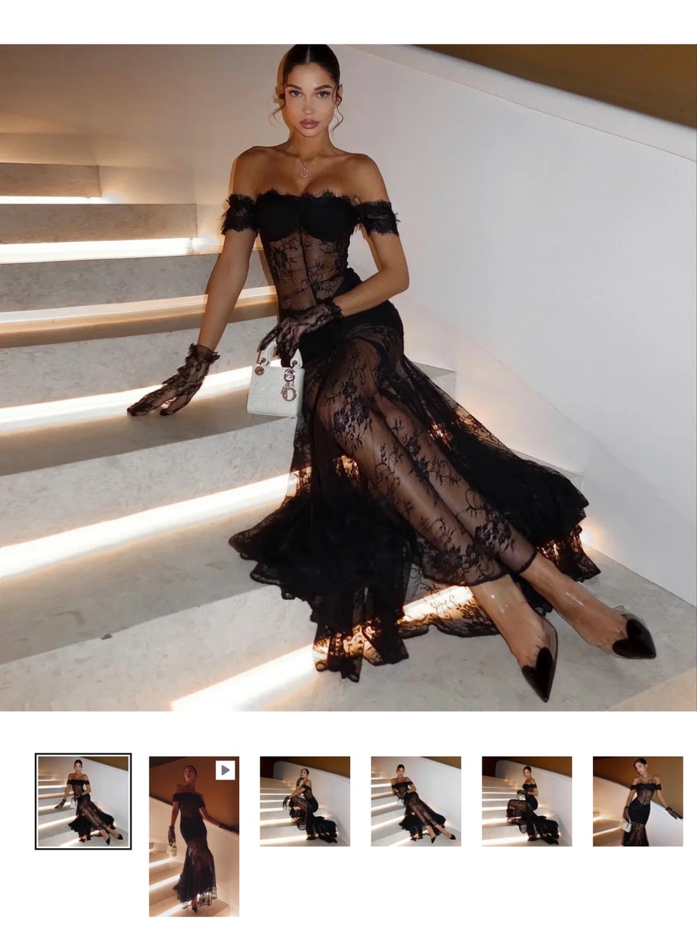Mermaid Way Elegant Black Lace Off-Shoulder Evening Dress